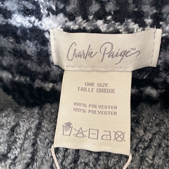 NWT! Charlie Paige Women’s Poncho Cowl Neck Soft Black Gray One Size - Picture 6 of 10